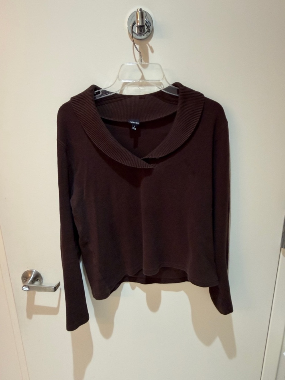 Rafaella Dark Brown Long-Sleeve Shawl Collar Sweater Top